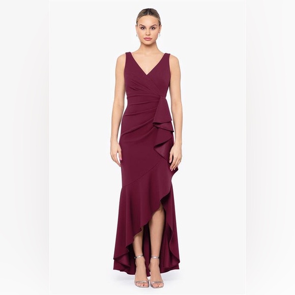 Betsy & Adam Dresses & Skirts - BETSY & ADAM CANDACE" LONG V- NECK HI LOW CASCADE DRESS SIZE 16